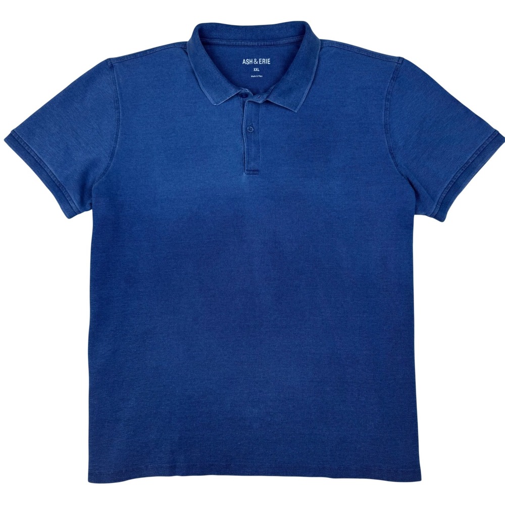 Ash & Erie Polo Shirt Mens XXL Blue Cotton Short Sleeve Smart Casual Minimalist